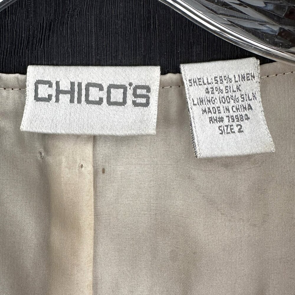 Chico's Silk and Linen Blend Patchwork Art to Wear Jacket, Black Cream, Large - Picture 6 of 11